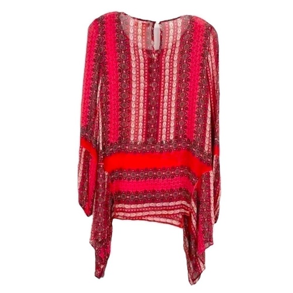 SUNDANCE | SIZE XS | SEMI SHEER EMBROIDERED TAPESTRY RED BLOUSE | BELL SLEEVES - Picture 3 of 10